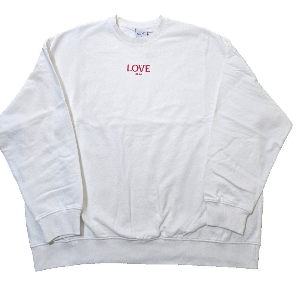 Seint LOVE 02.24 Oversized Crewneck Sweatshirt Women's L White/Red NWT‎